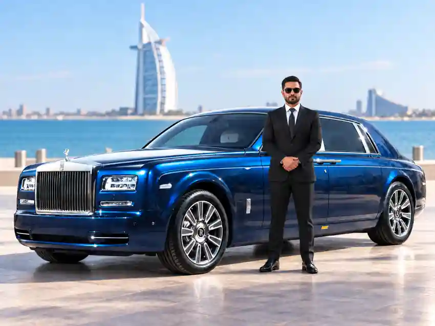 Rolls Royce Phantom chauffeur service in Dubai with professional driver