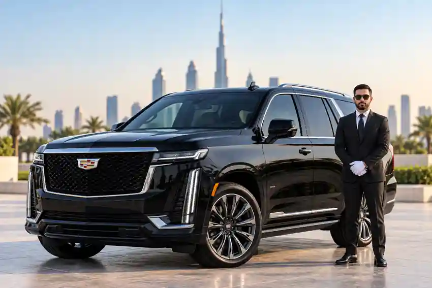 Cadillac Escalade rental Dubai with professional chauffeur
