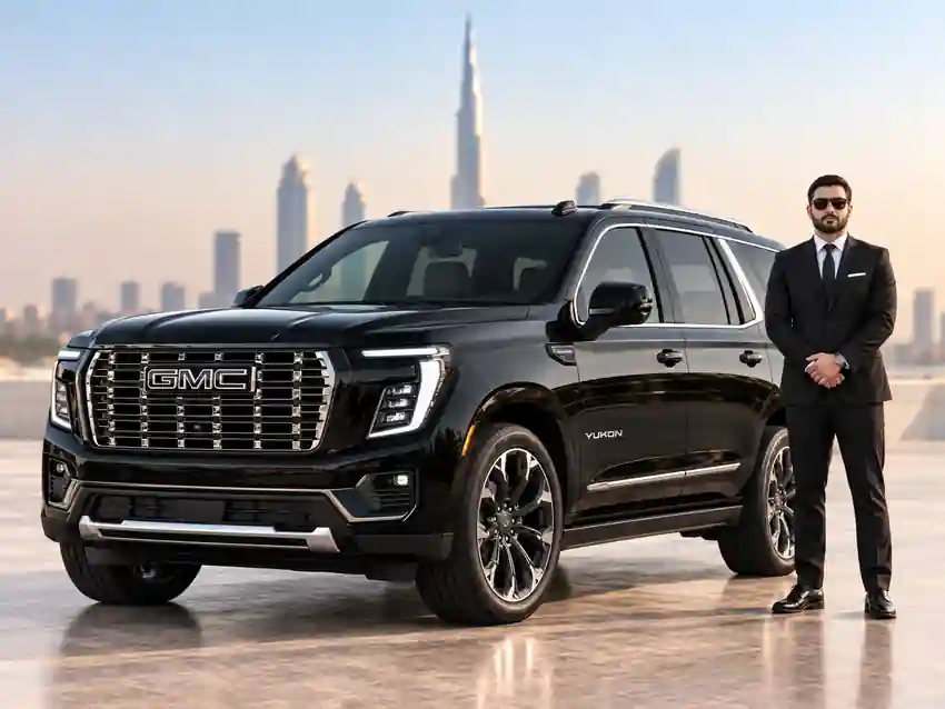 GMC Yukon rental Dubai with professional chauffeur