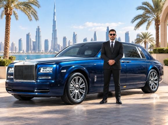 Rolls Royce Phantom chauffeur service in Dubai with professional driver