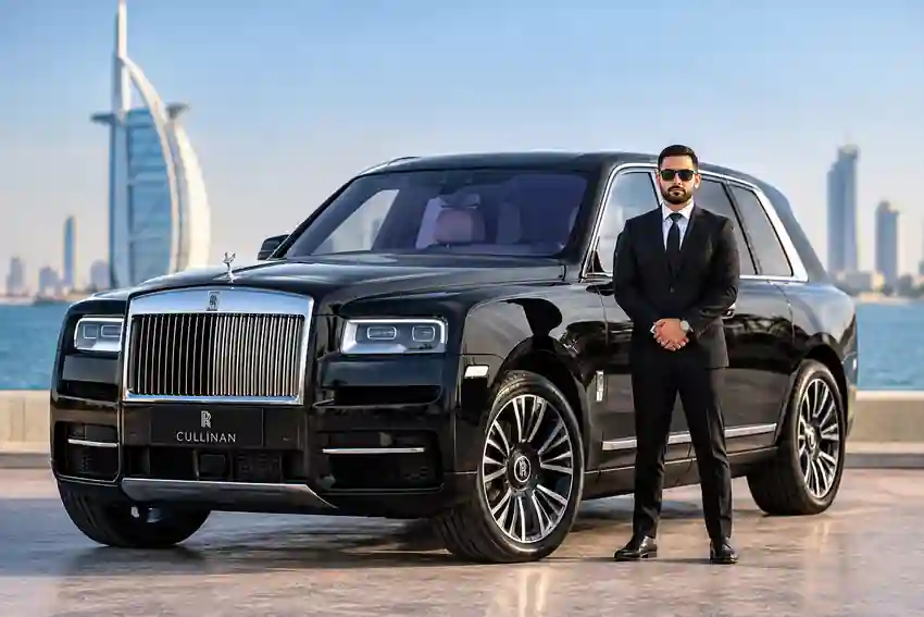 Rolls Royce Cullinan with driver in Dubai for VIP chauffeur service